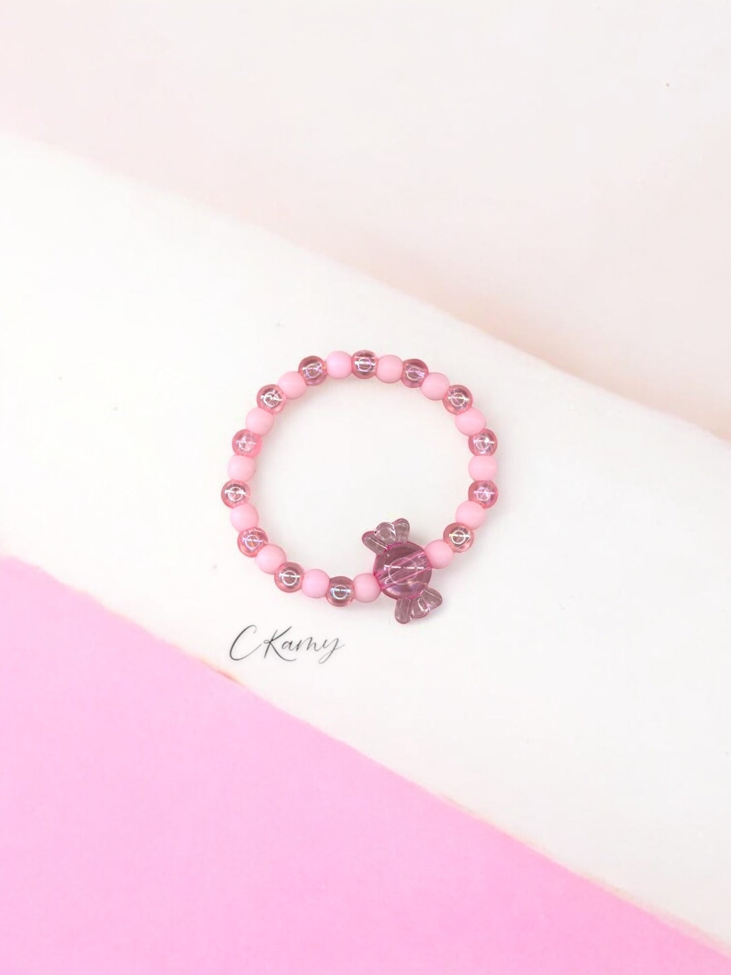 Bracelet enfant bonbon alterné rose clair transparent