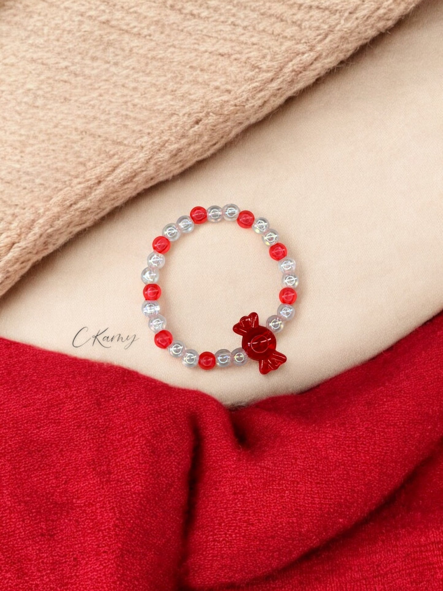Bracelet enfant bonbon alterné rouge transparent