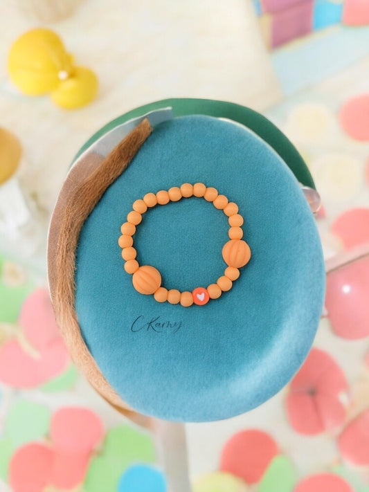 Bracelet enfant citrouilles orange coeur blanc