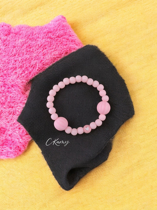 Bracelet enfant citrouilles rose clair coeur blanc