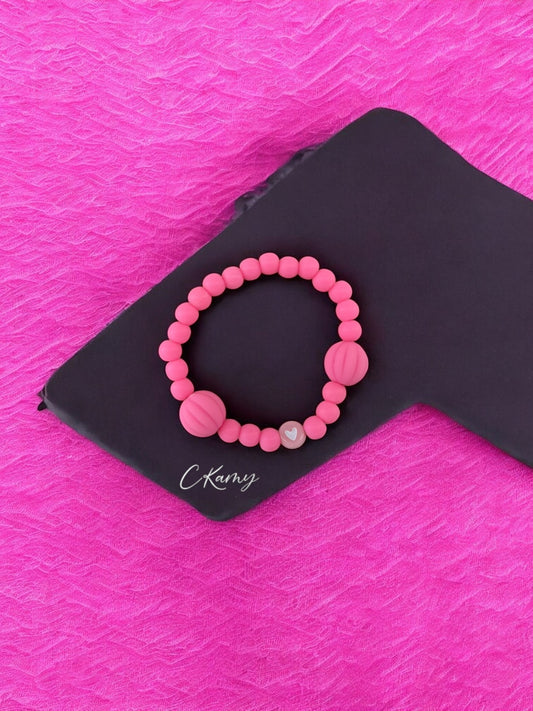 Bracelet enfant citrouilles rose coeur blanc