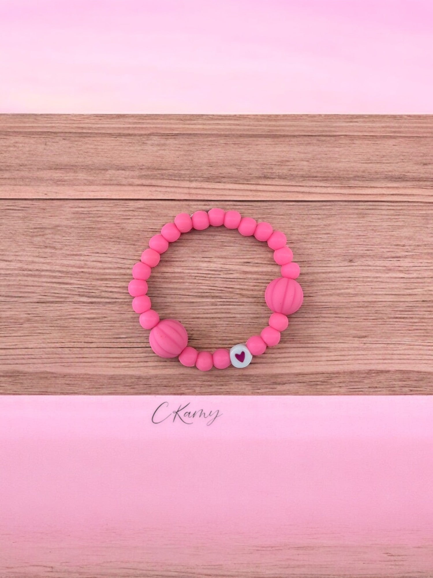 Bracelet enfant citrouilles rose coeur rose