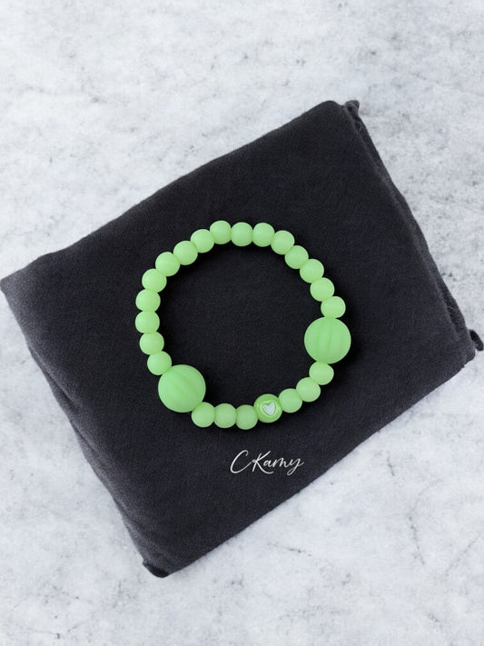 Bracelet enfant citrouilles vert coeur blanc