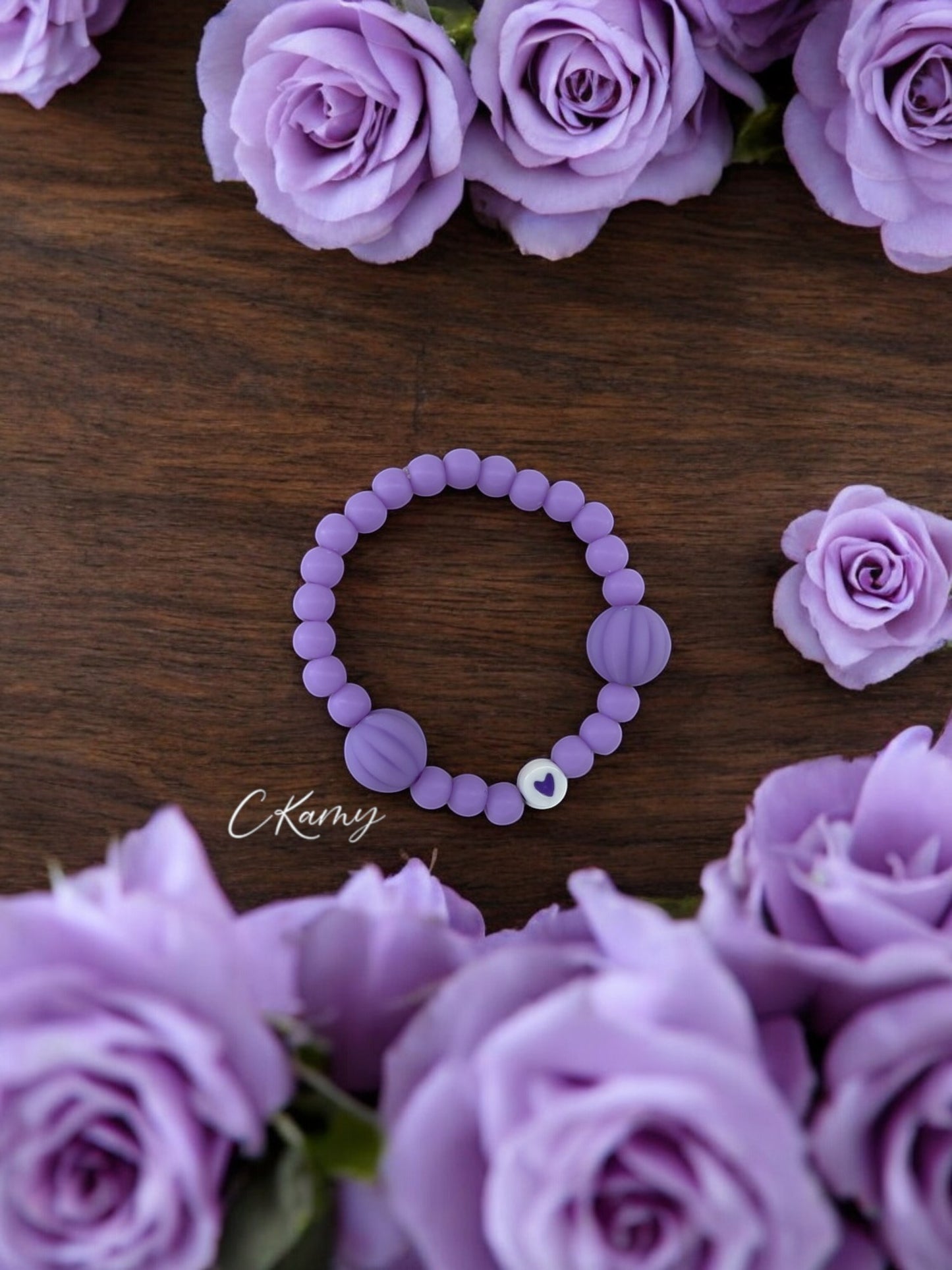 Bracelet enfant citrouilles violet coeur violet