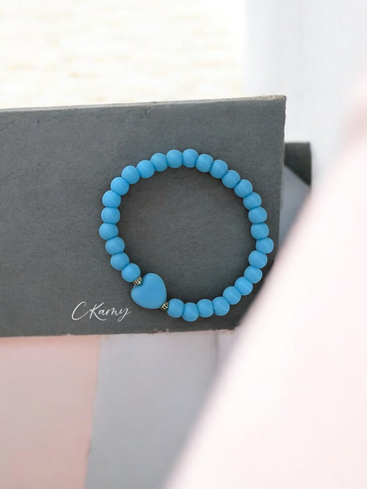 Bracelet enfant coeur perles bleu