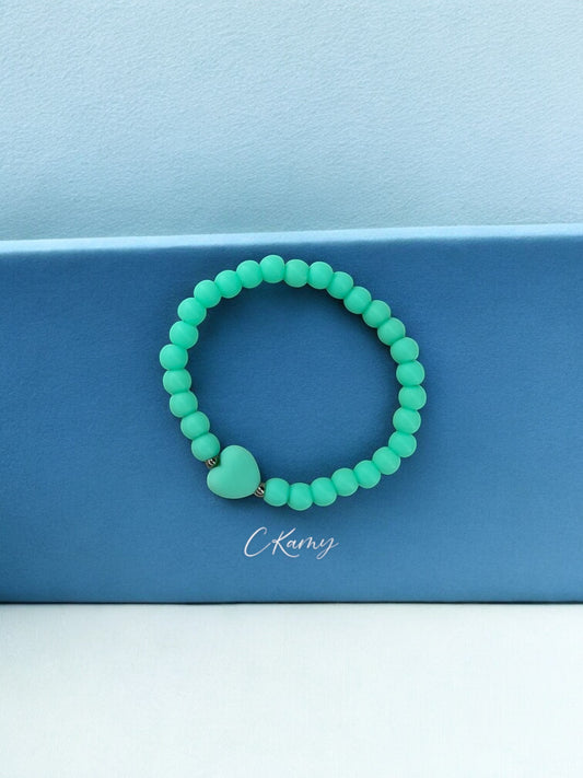 Bracelet enfant coeur perles bleu vert