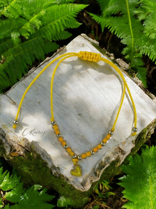 Bracelet enfant cordon accroche coeur jaune