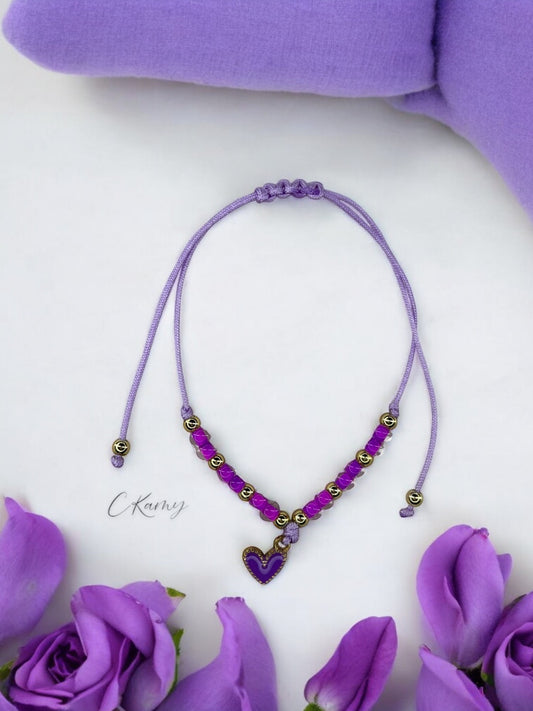 Bracelet enfant cordon accroche coeur violet