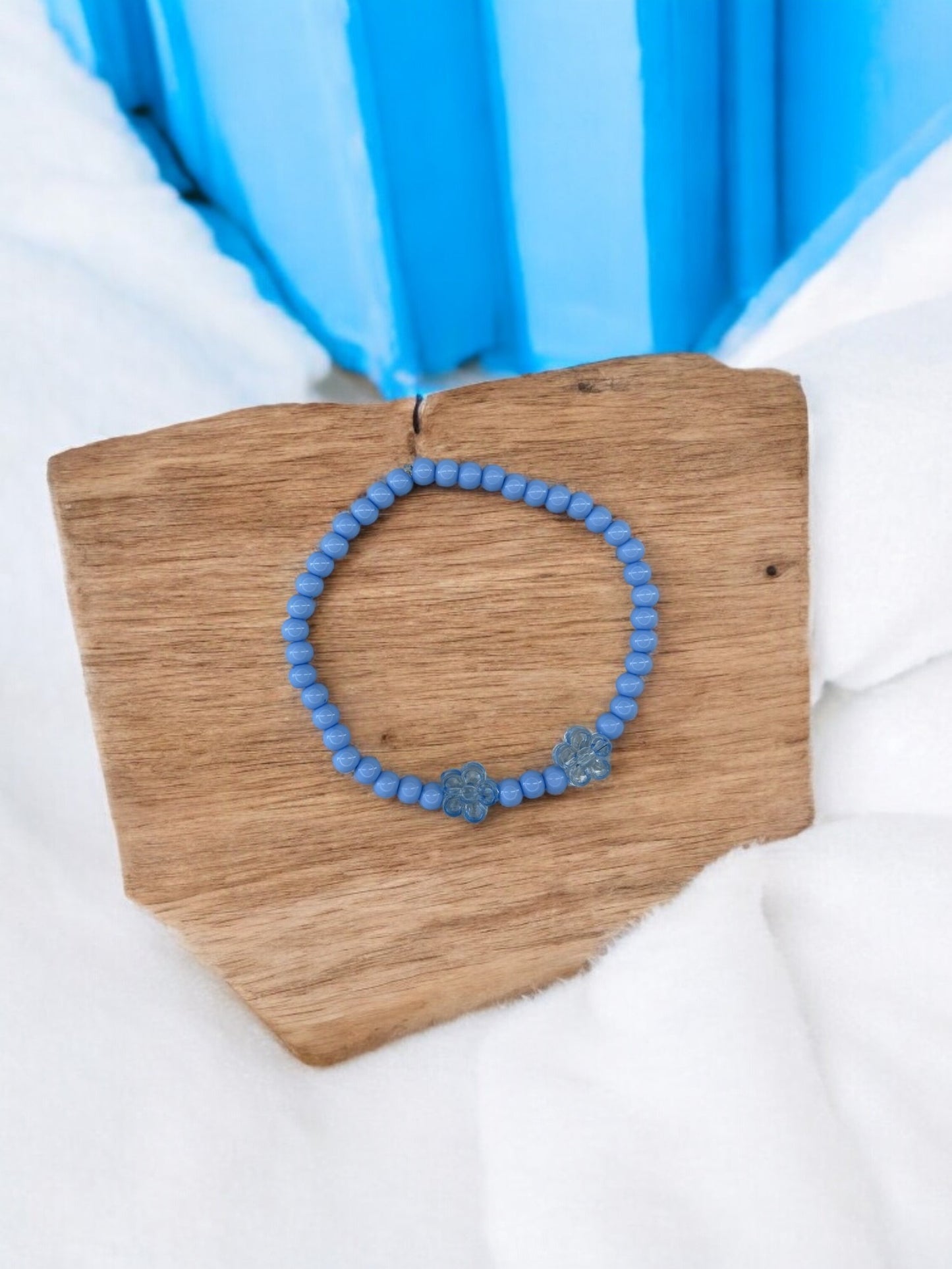 Bracelet enfant deux fleurs bleu