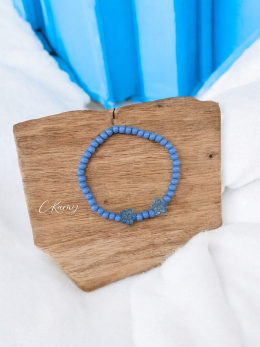 Bracelet enfant deux fleurs bleu