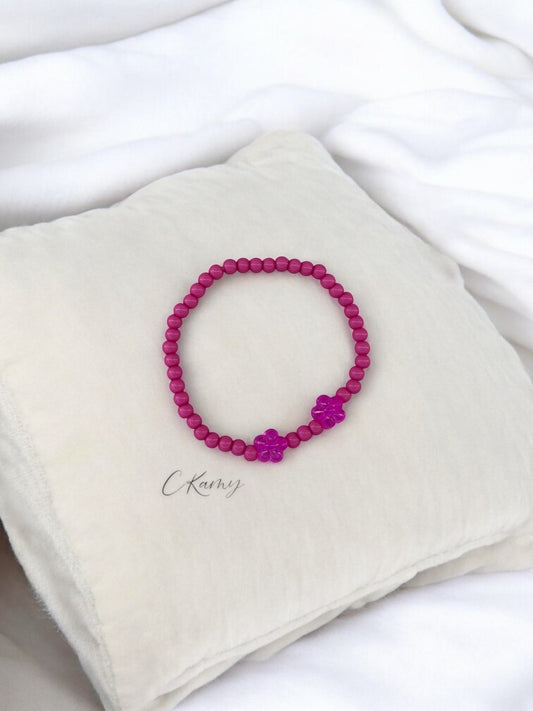 Bracelet enfant deux fleurs rose foncé