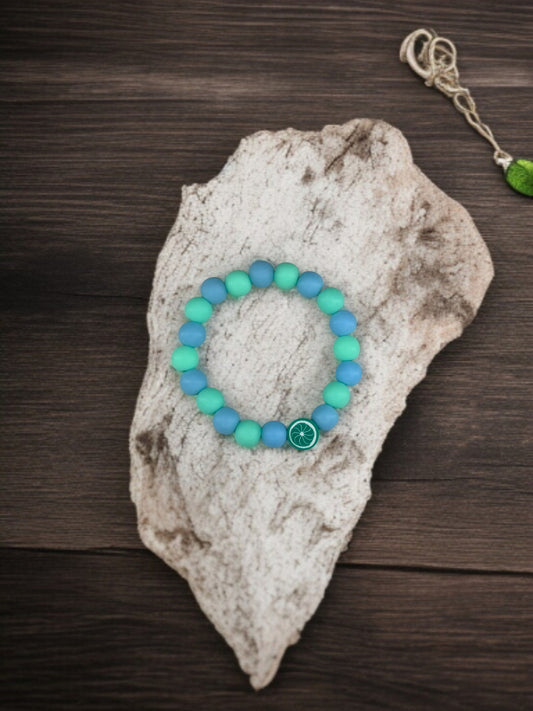 Bracelet enfant fruits citron vert perles bleu vert bleu