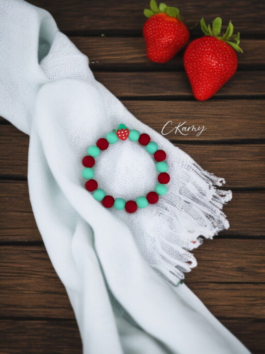 Bracelet enfant fruits fraise perles bleu vert rouge