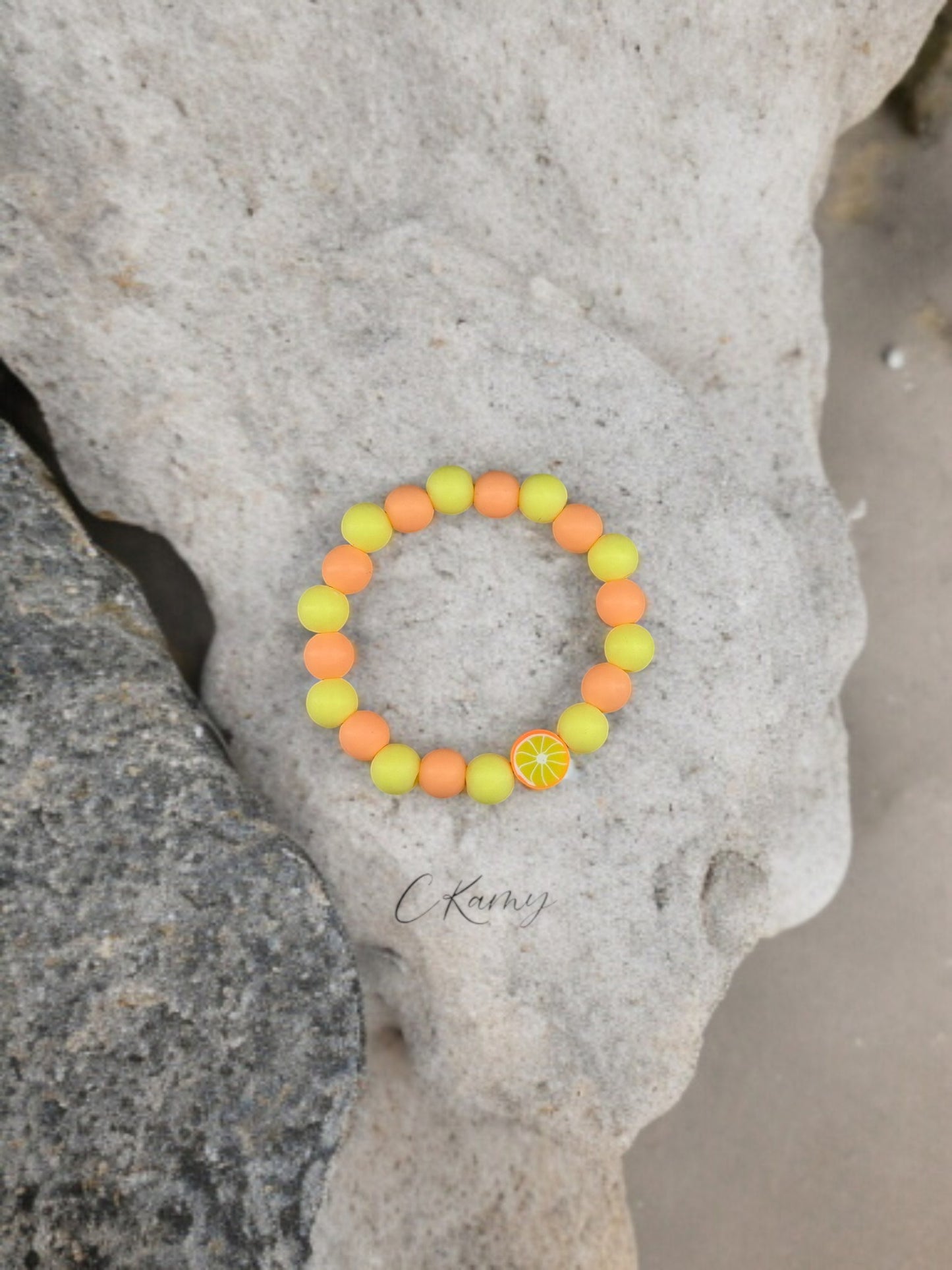 Bracelet enfant fruits orange perles jaune orange