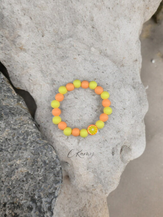 Bracelet enfant fruits orange perles jaune orange