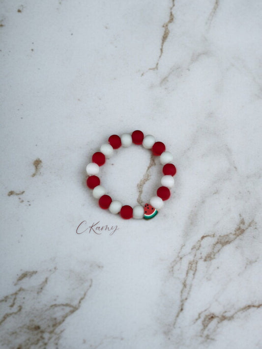 Bracelet enfant fruits pastèque perles blanc rouge