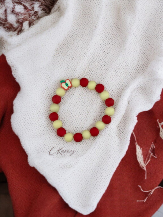 Bracelet enfant fruits pomme perles jaune rouge