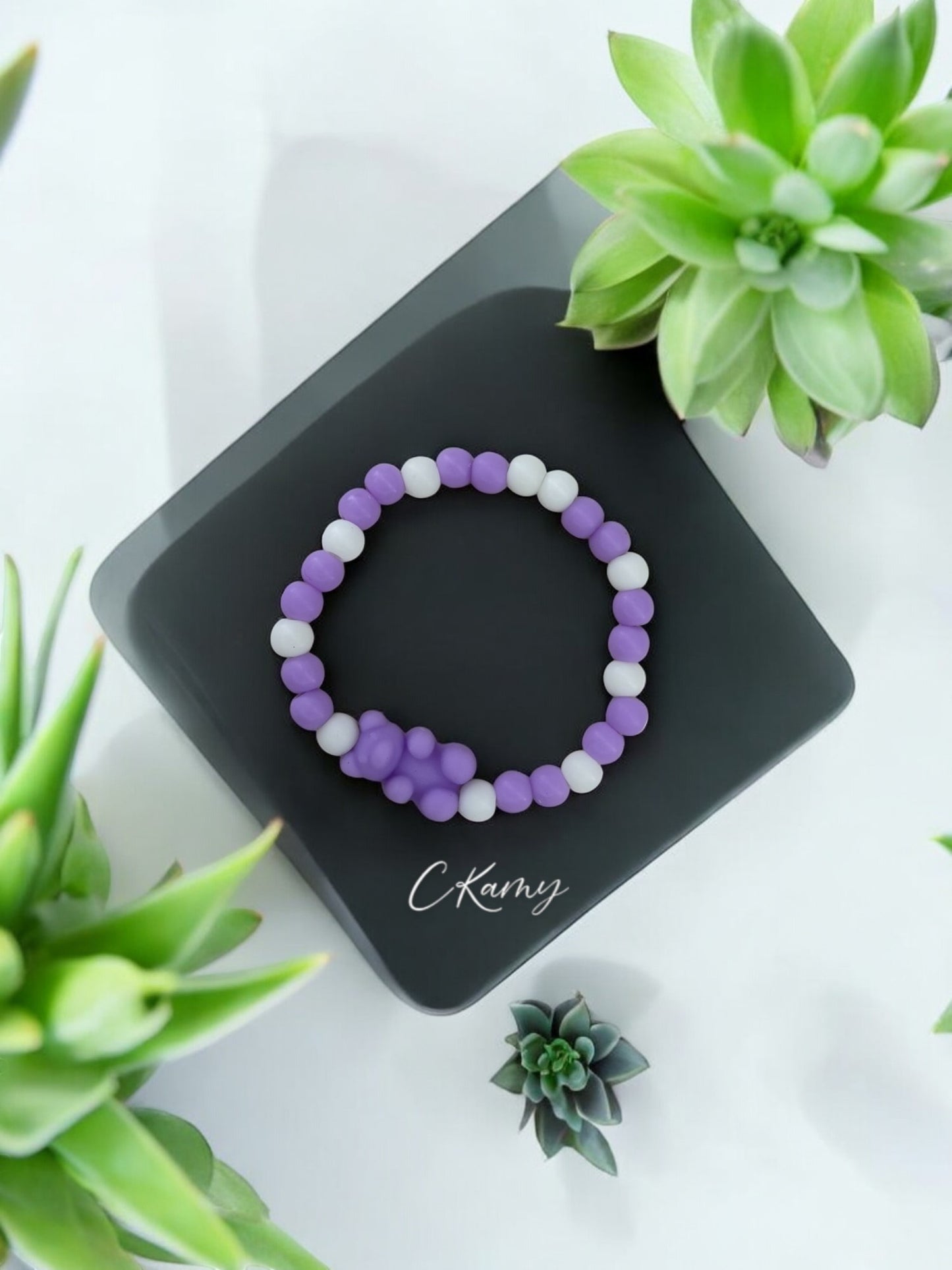 Bracelet enfant nounours alterné violet