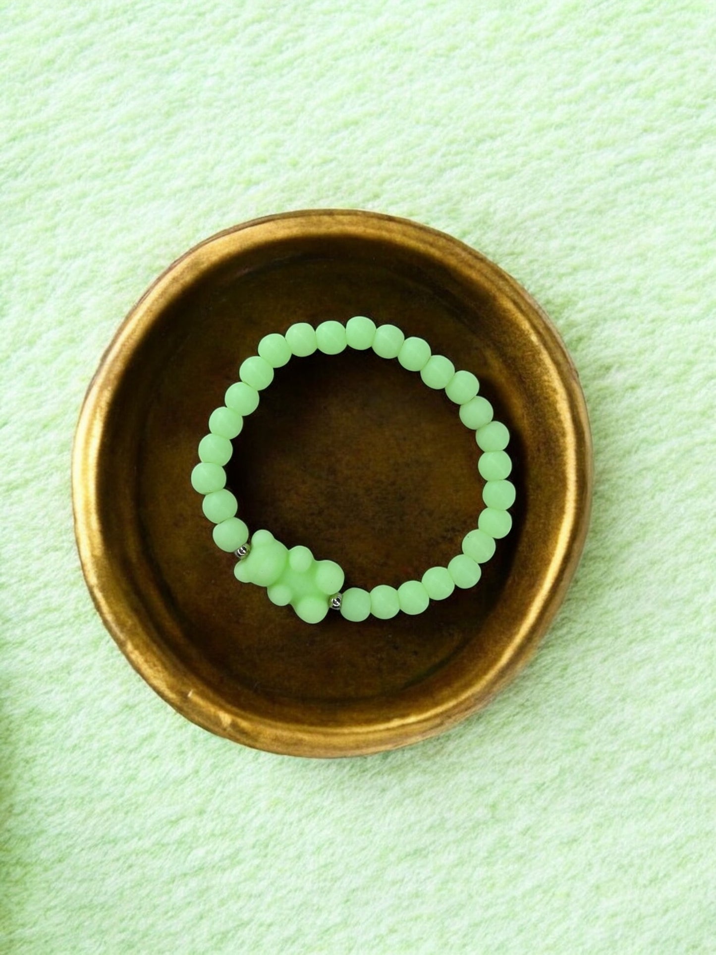 Bracelet enfant nounours perles vert