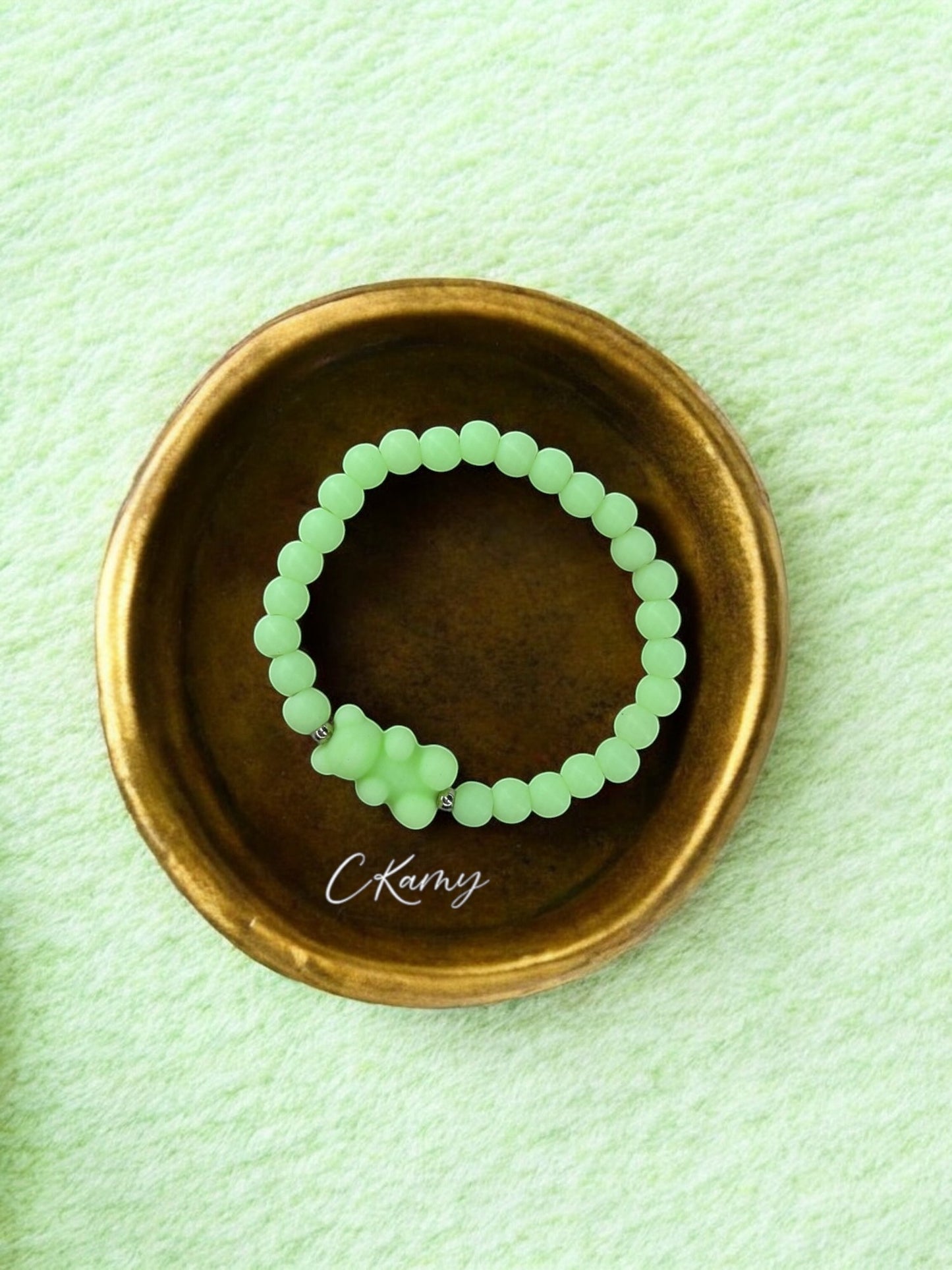 Bracelet enfant nounours perles vert