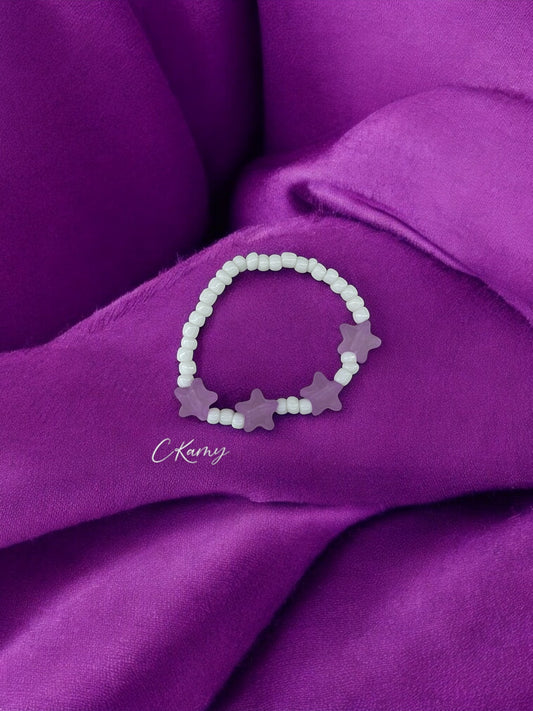 Bracelet enfant petites étoiles violet blanc