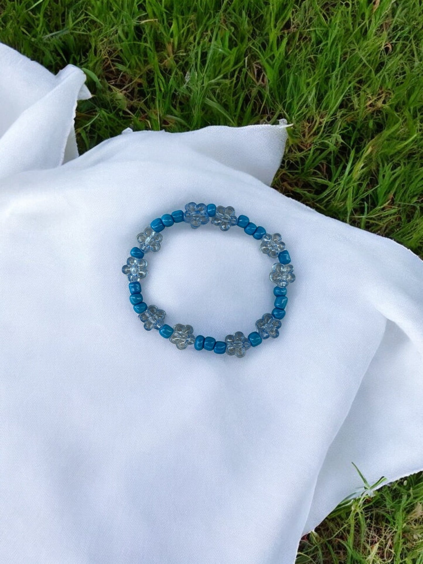 Bracelet enfant tour fleurs bleu