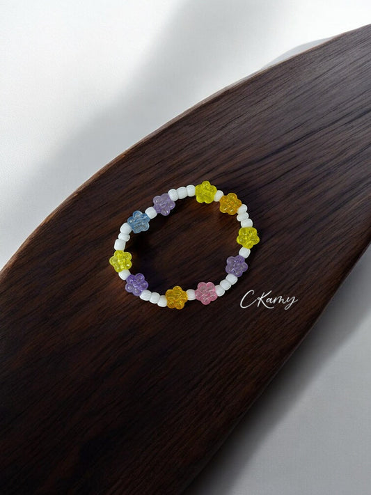 Bracelet enfant tour fleurs multicolore bleu