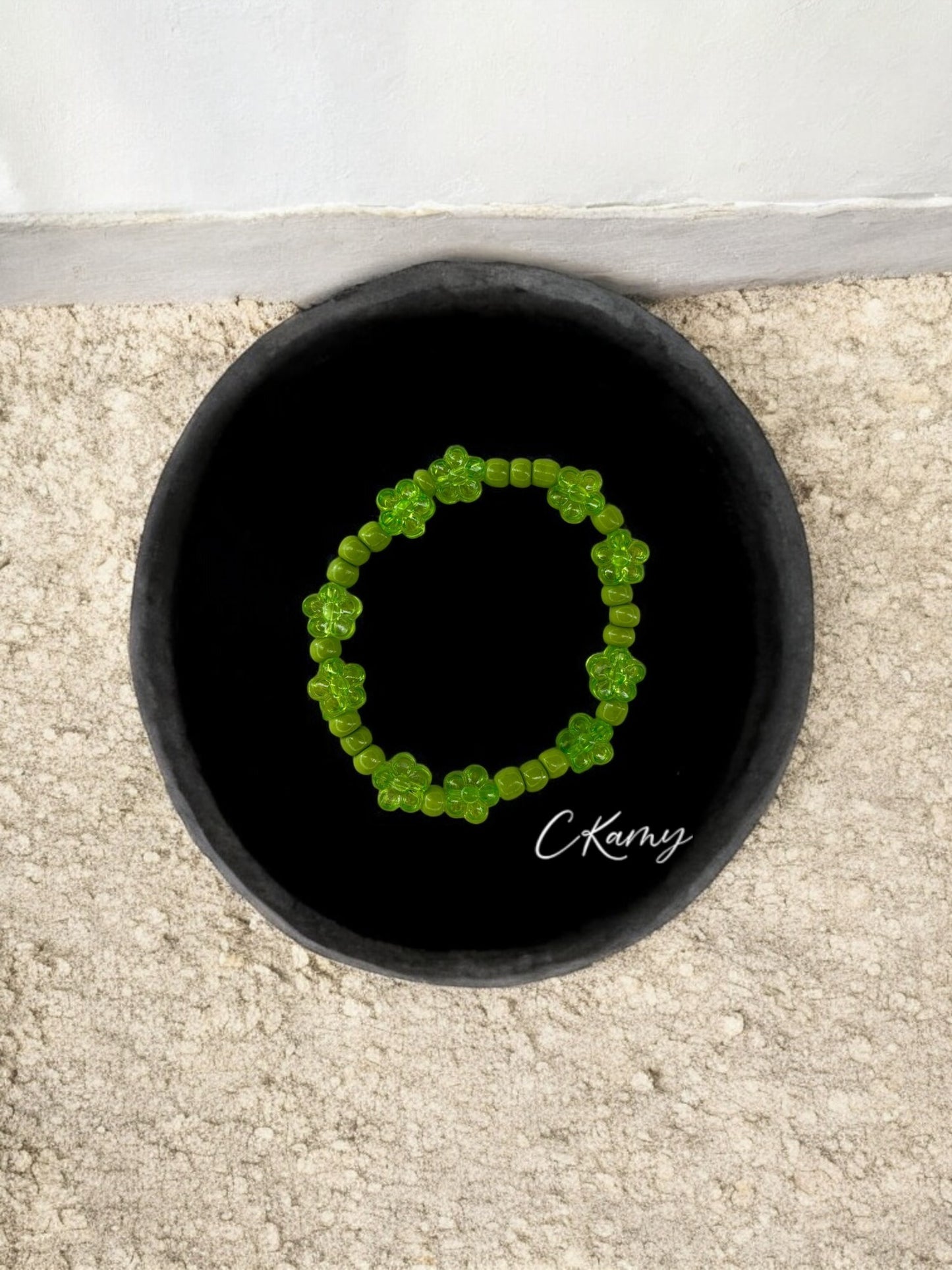 Bracelet enfant tour fleurs vert