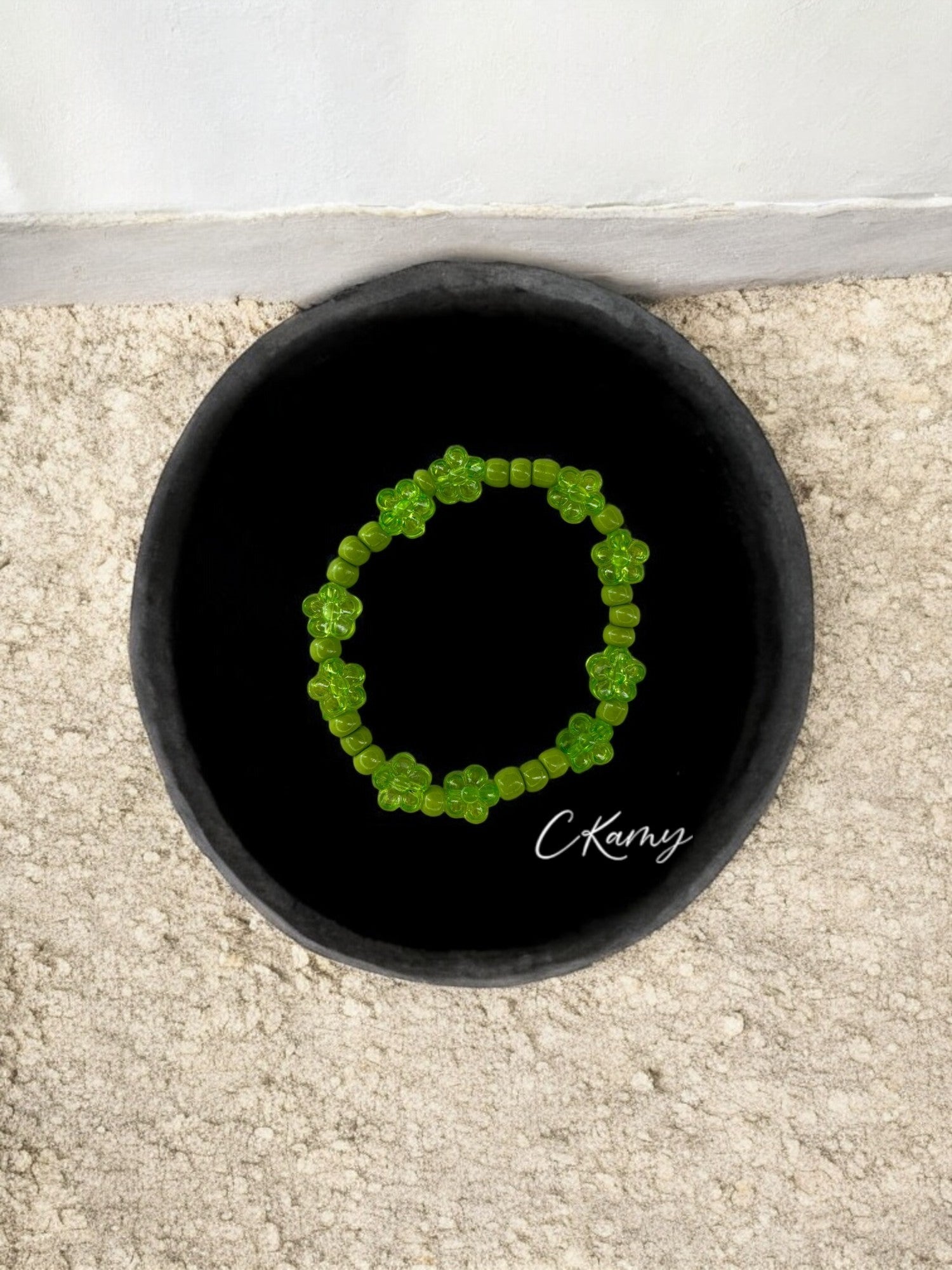 Bracelet enfant tour fleurs vert