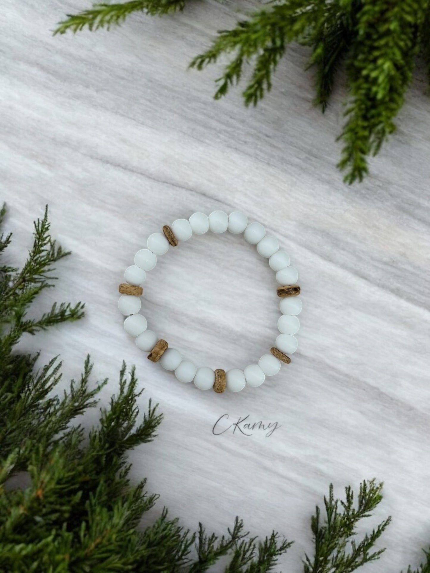 Bracelet femme bois intercalaires blanc