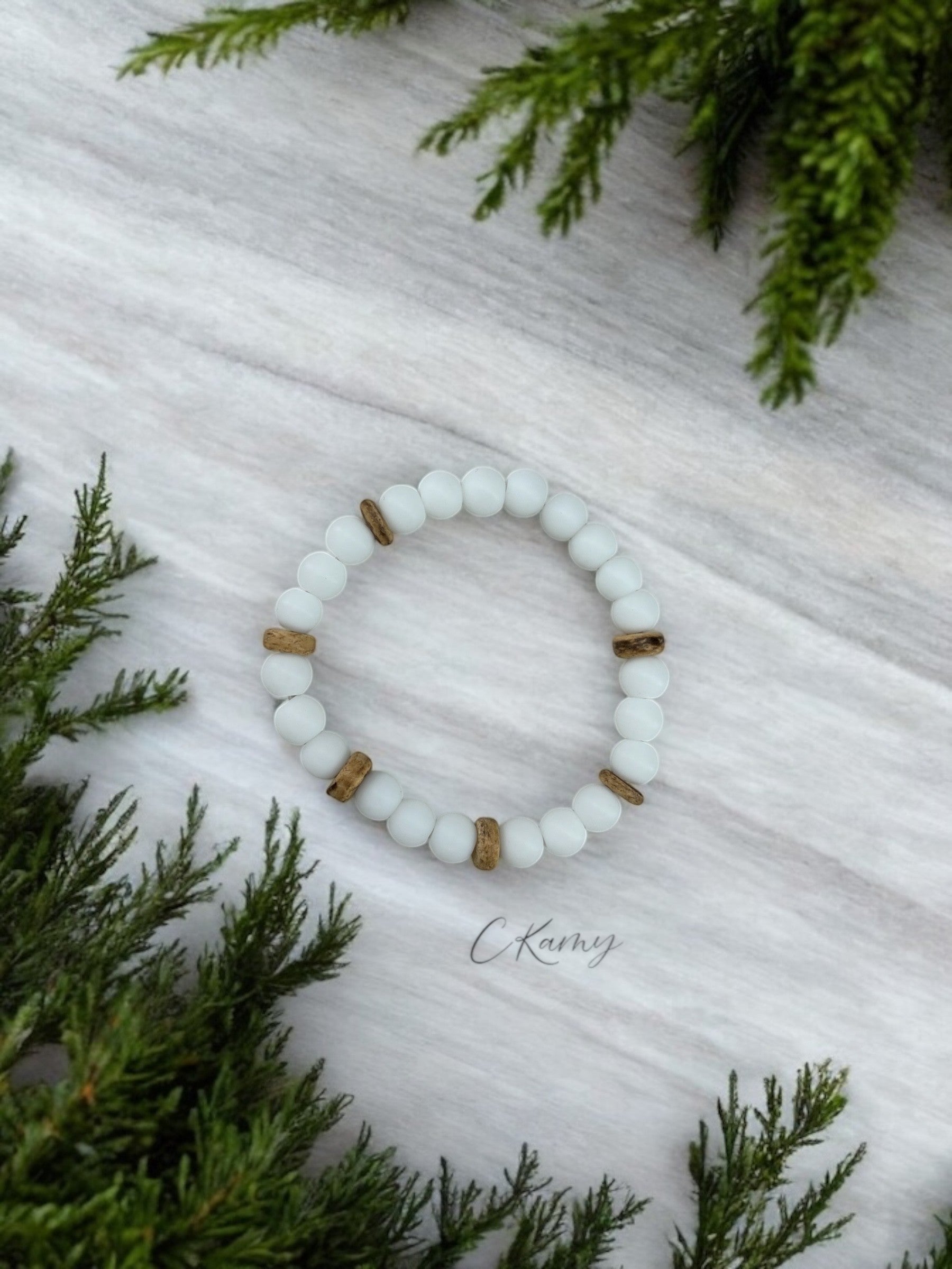 Bracelet femme bois intercalaires blanc
