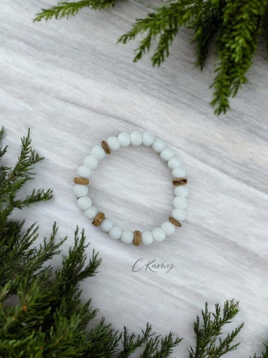 Bracelet femme bois intercalaires blanc