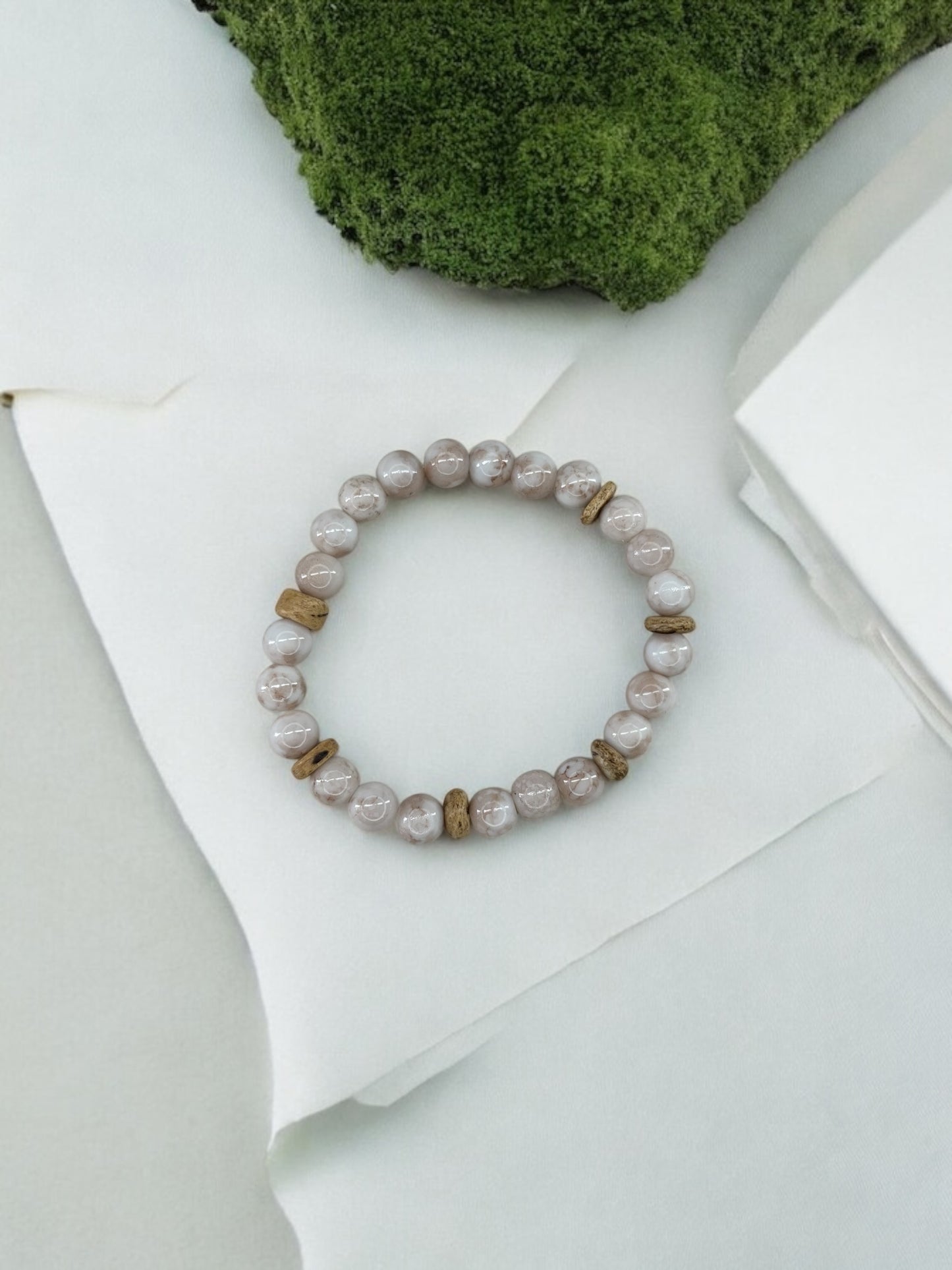 Bracelet femme bois intercalaires crème