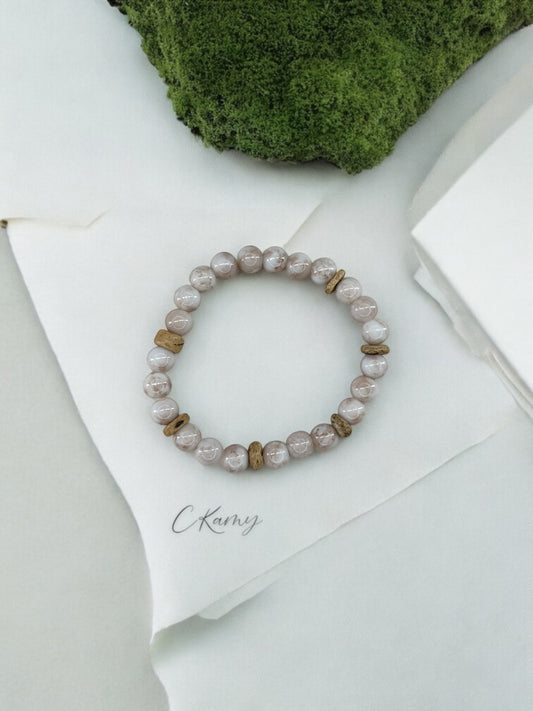 Bracelet femme bois intercalaires crème