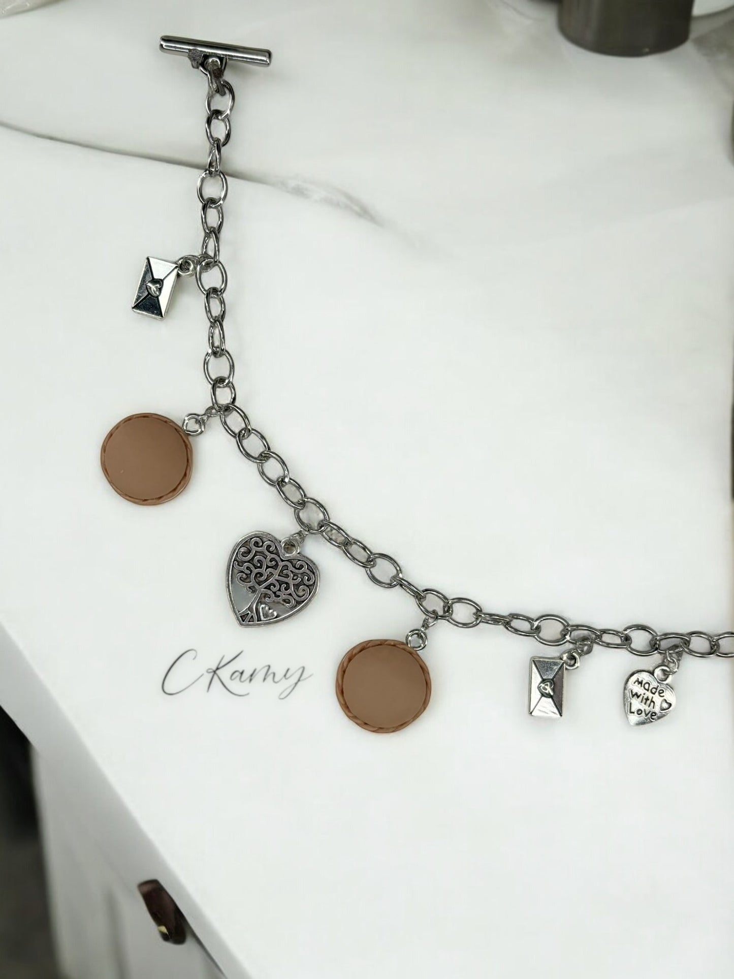 Bracelet femme chaîne macaron marron