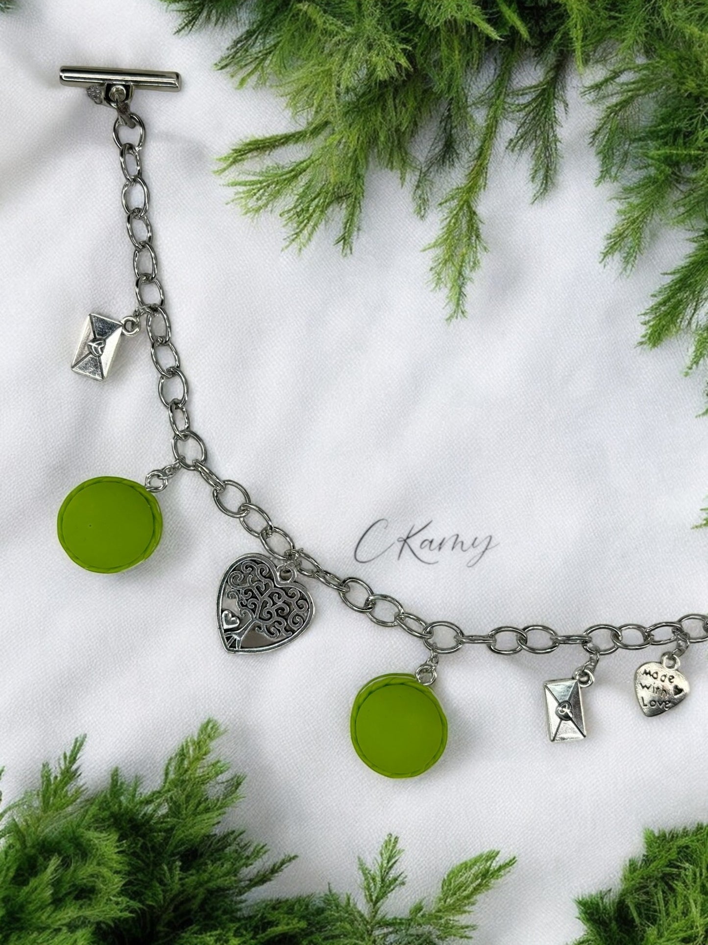 Bracelet femme chaîne macaron vert