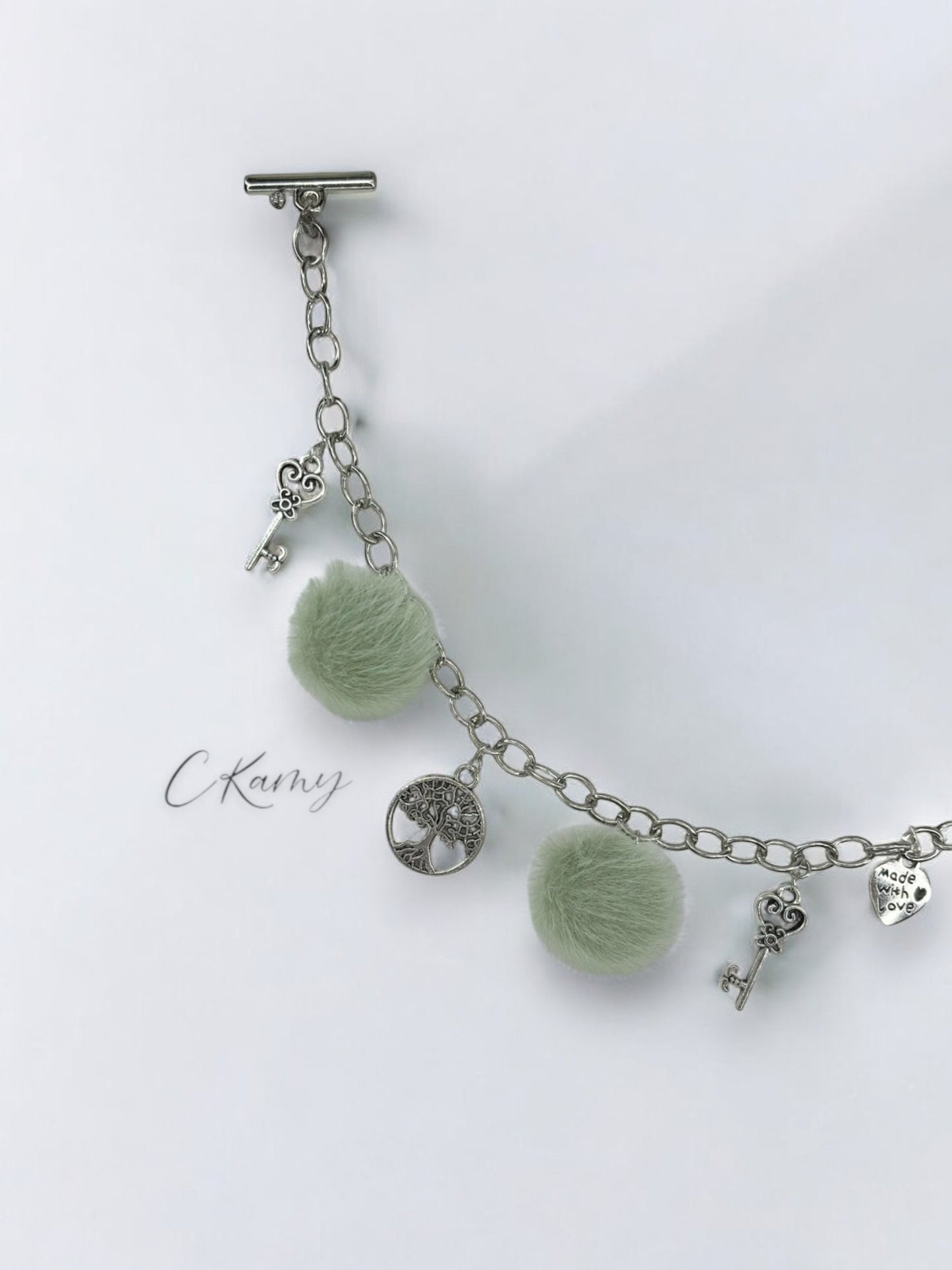 Bracelet femme chaîne moumoute vert clair