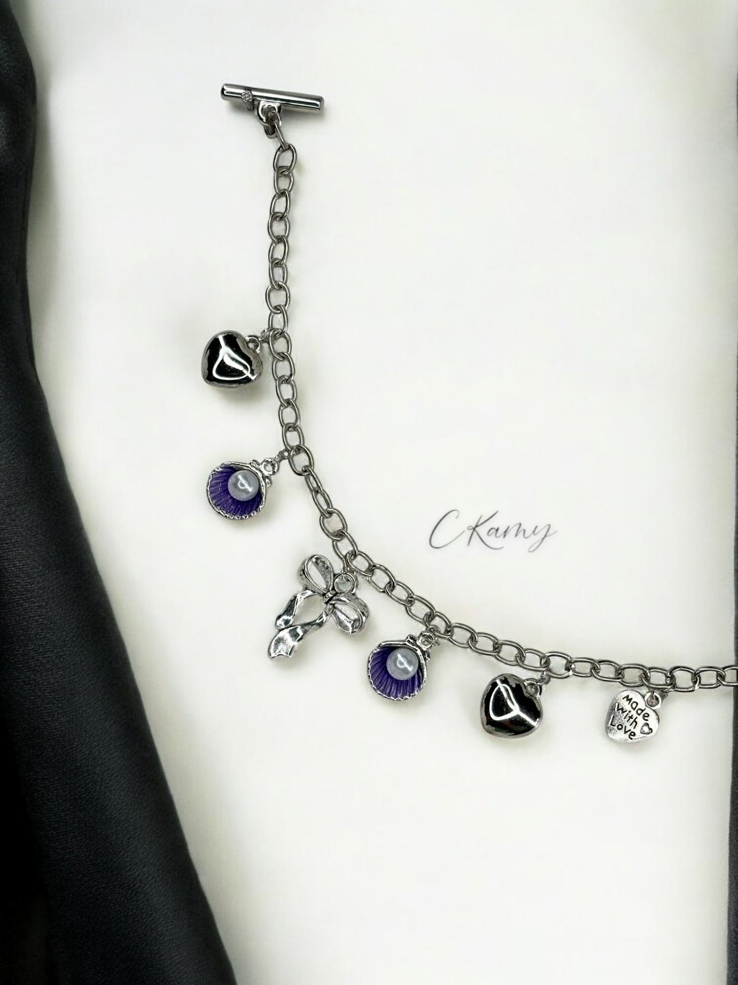 Bracelet femme chaîne noix de saint jacques violet