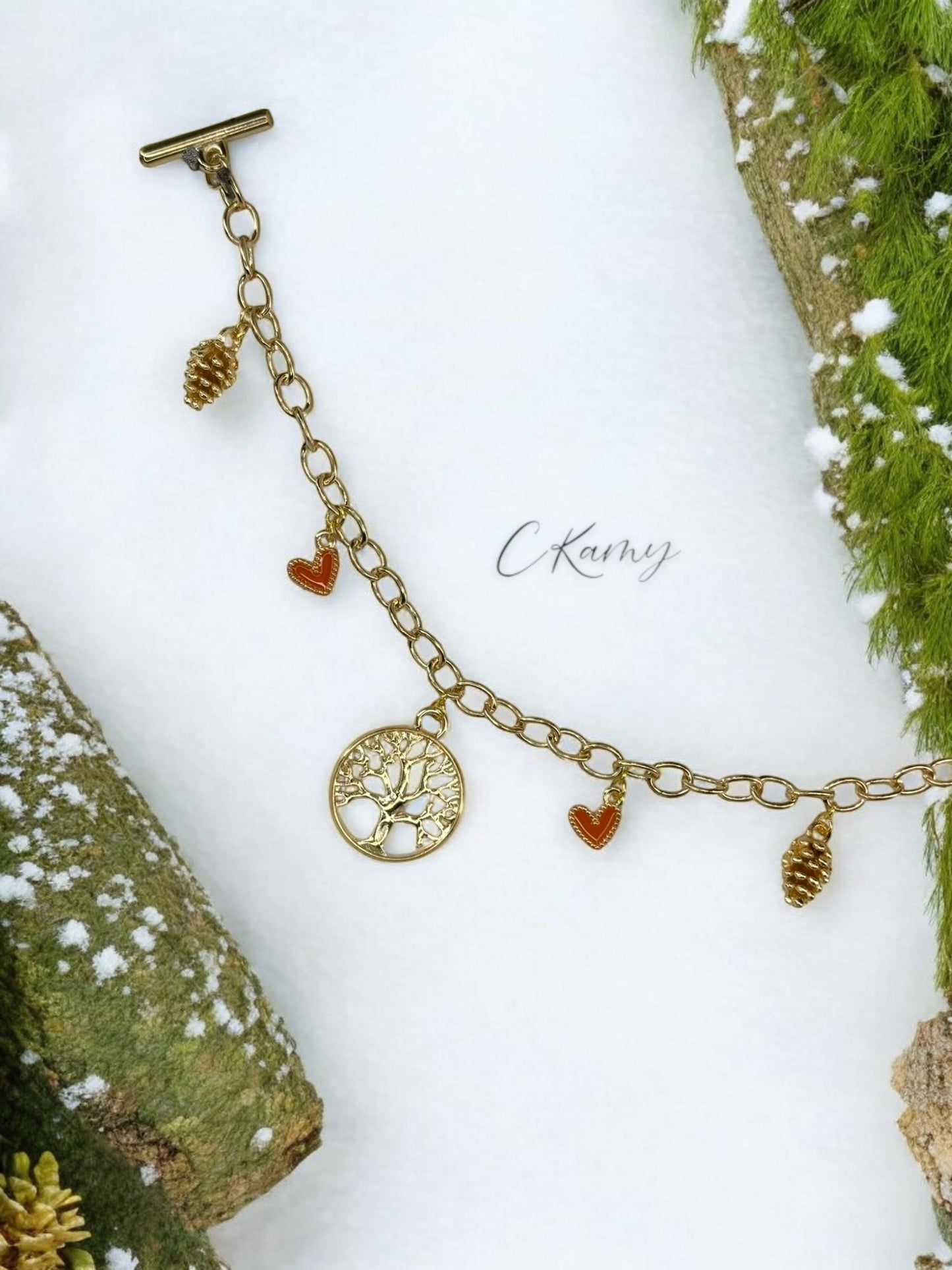 Bracelet femme chaîne petit coeur orange