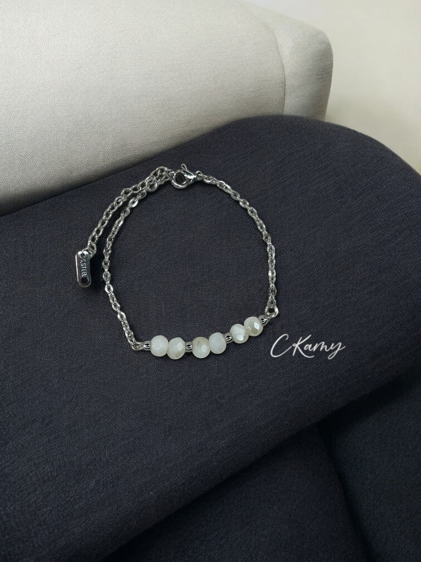 Bracelet femme chaînette argent beige