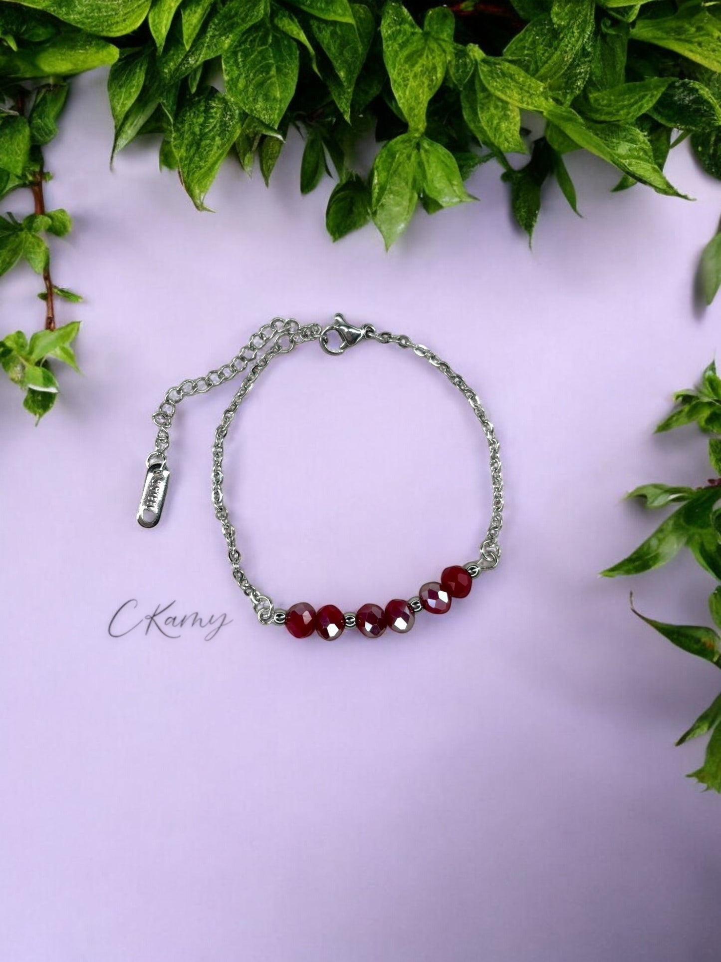 Bracelet femme chaînette argent rouge