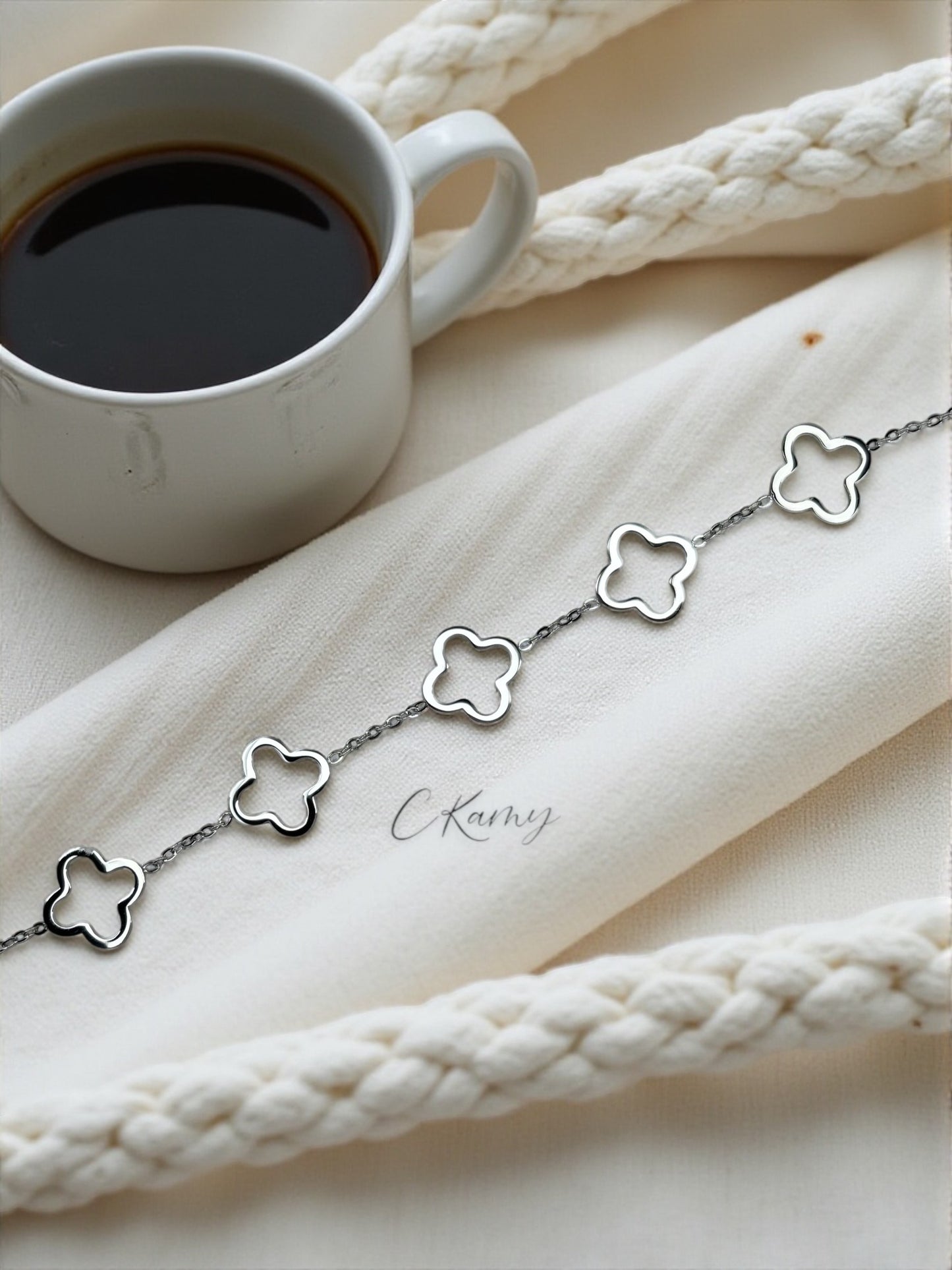 Bracelet femme chaînette argent trèfles argent