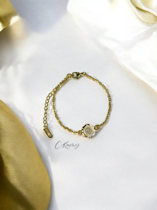 Bracelet femme chaînette doré fleur rose