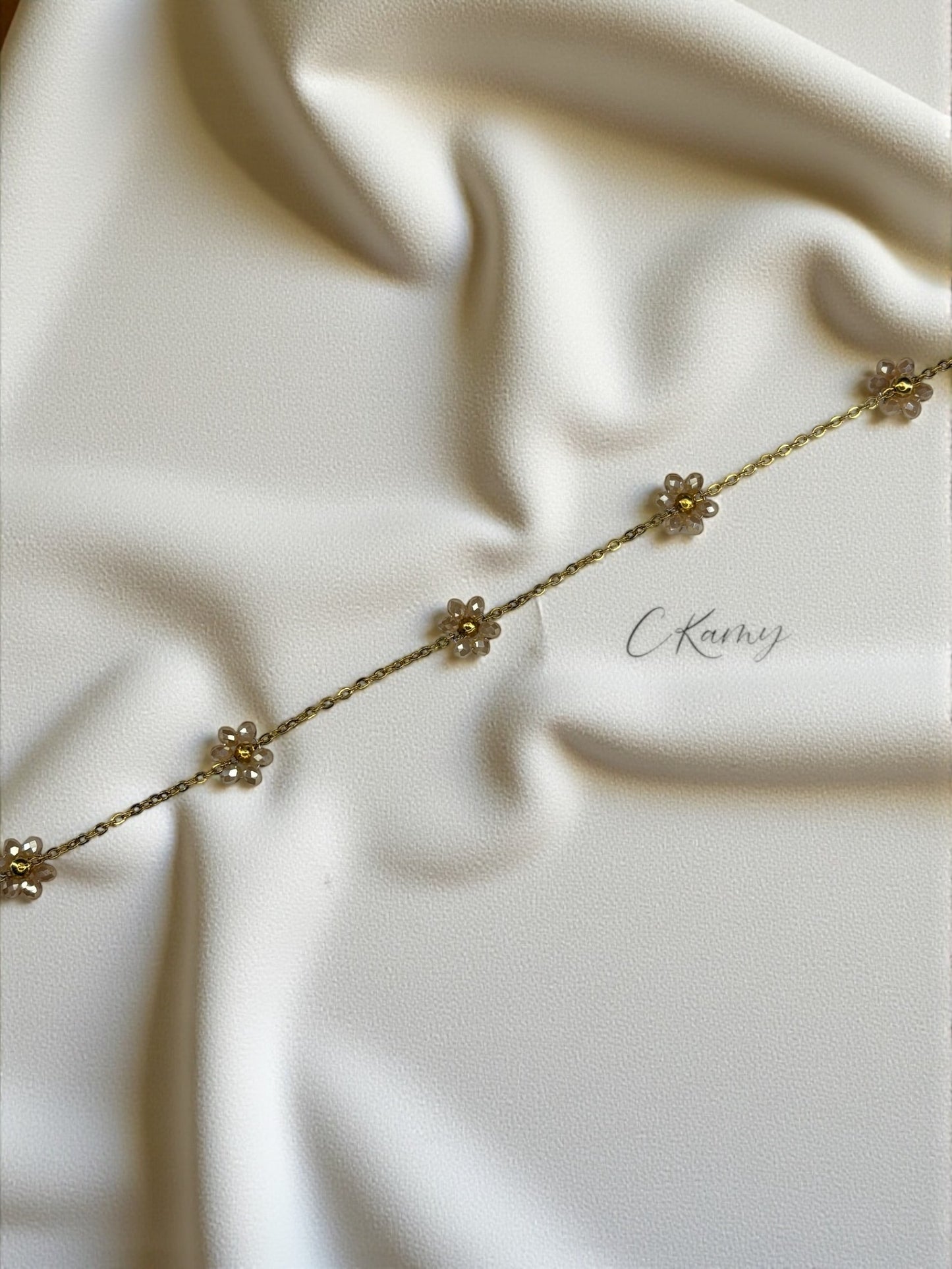 Bracelet femme chaînette doré fleurs champagne