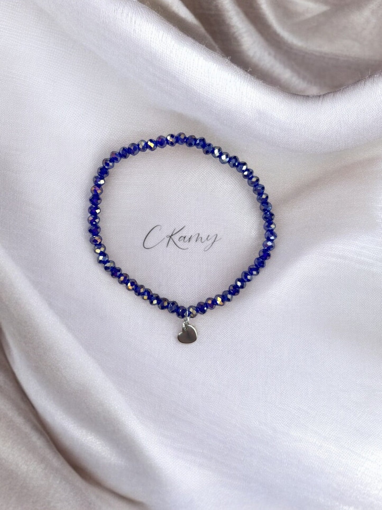 Bracelet femme coeur argent facettes 4mm bleu foncé brillant