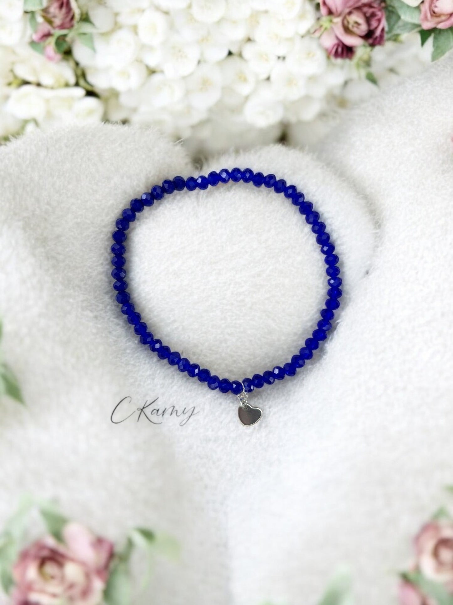 Bracelet femme coeur argent facettes 4mm bleu saphir
