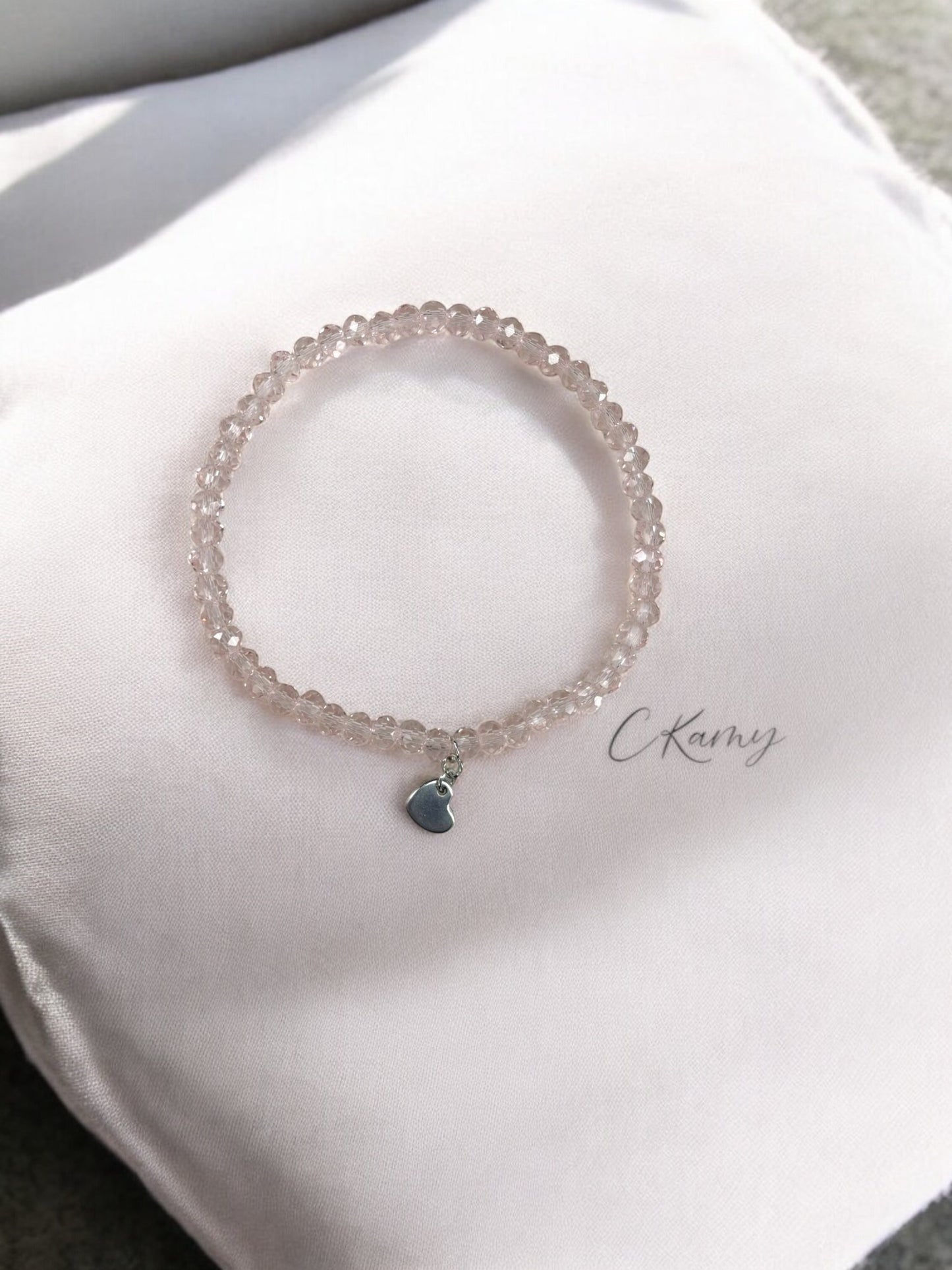 Bracelet femme coeur argent facettes 4mm rose