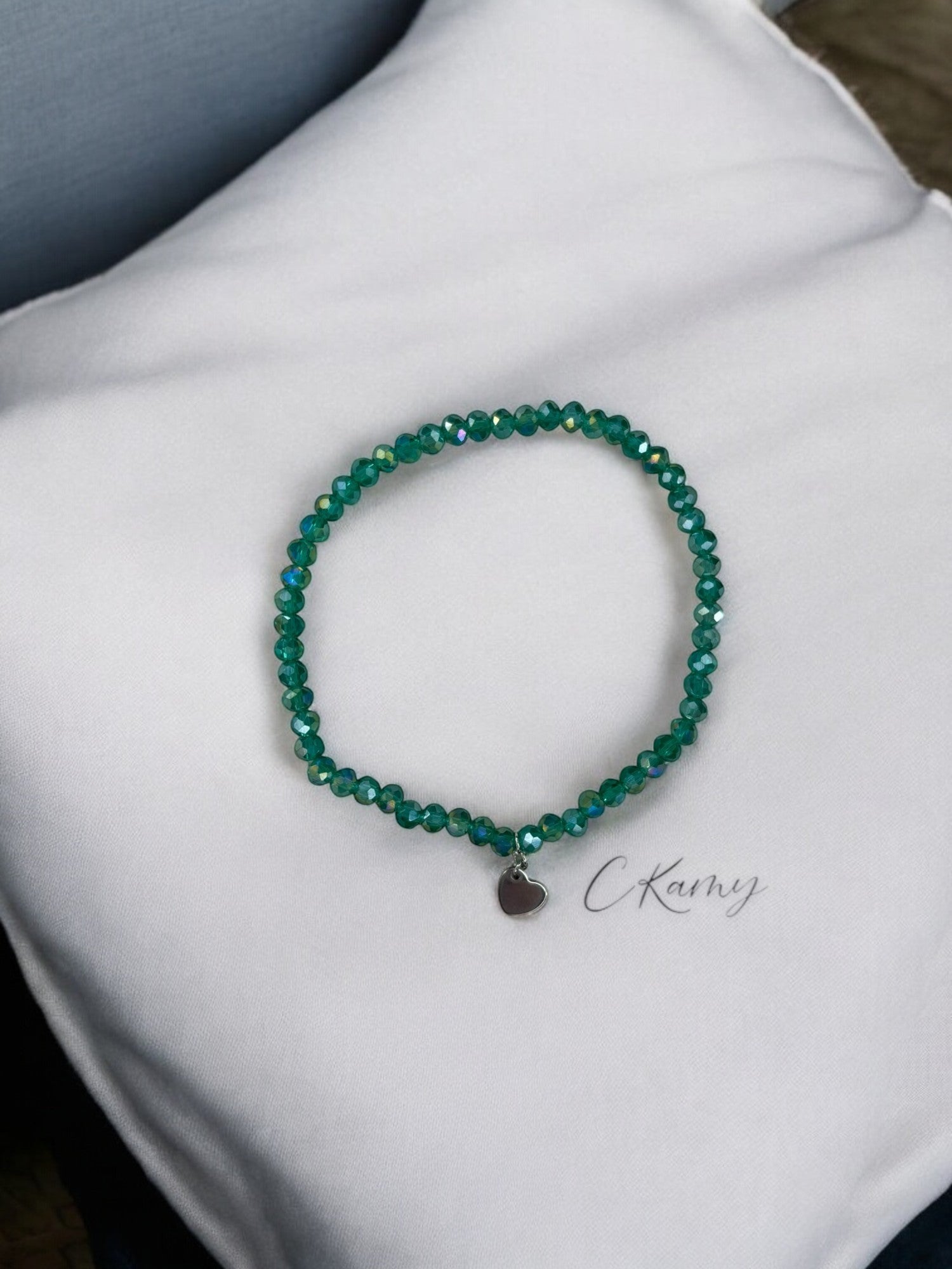 Bracelet femme coeur argent facettes 4mm vert