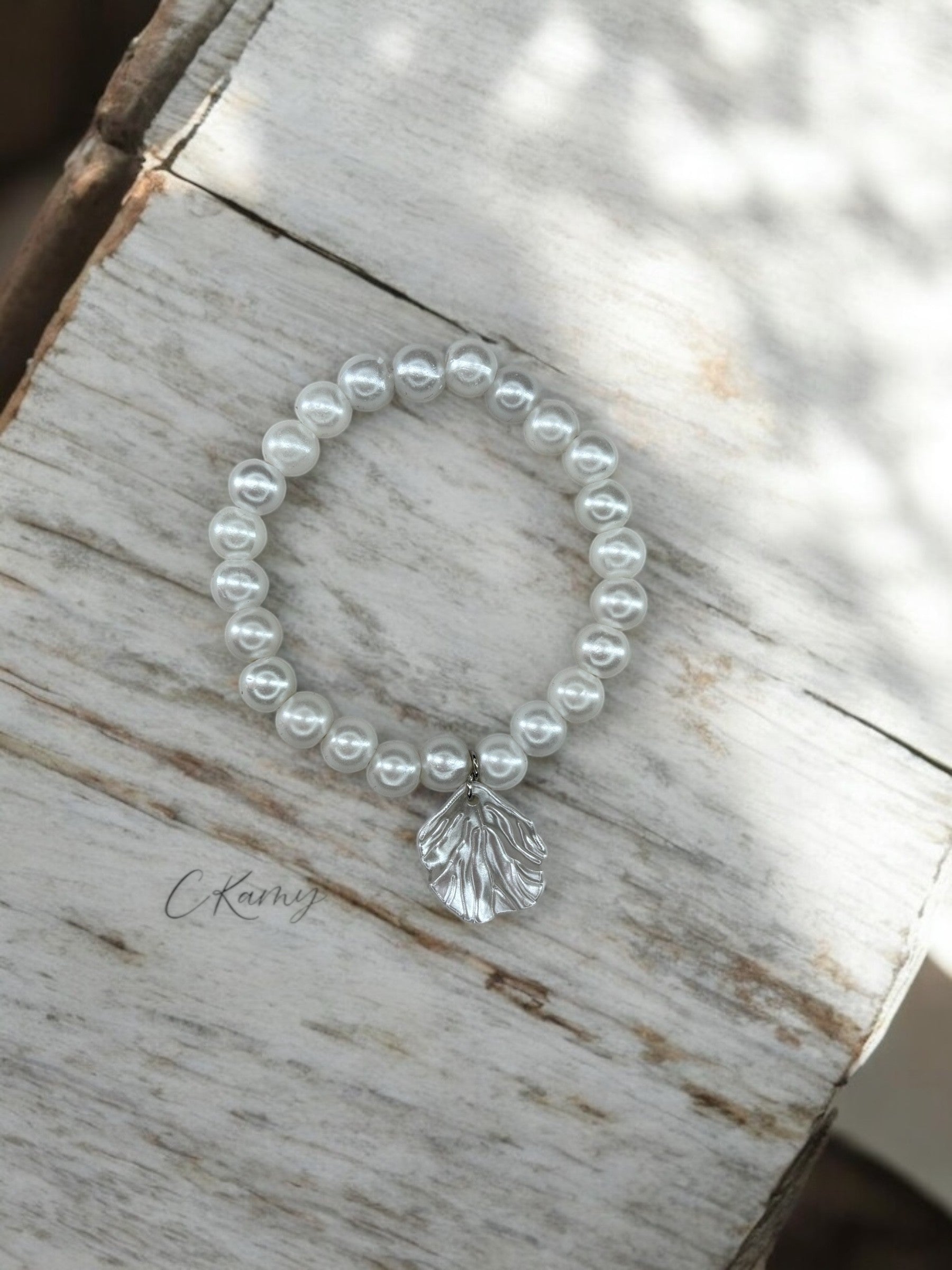 Bracelet femme coquillage nacré blanc