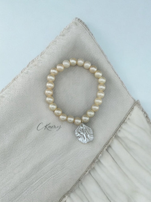 Bracelet femme coquillage nacré crème